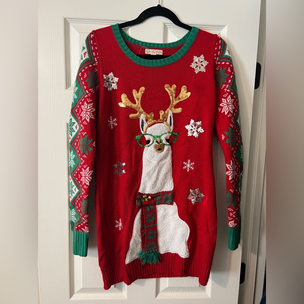 Women’s llama Christmas sweater dress size Large (slightly fitted)